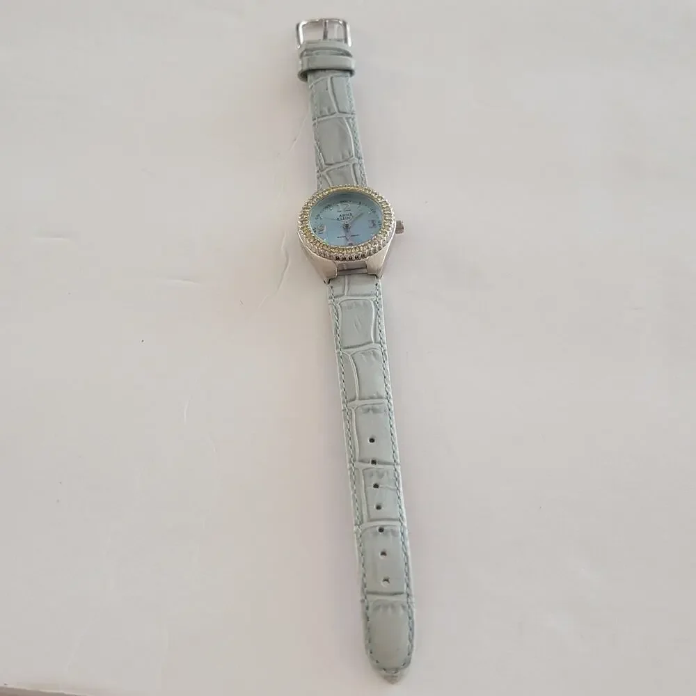 Anne Klein Womens Watch Blue Dial 30mm Silver Case Blue Leather Strap Quartz